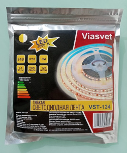 Лента светодиодная 24В-2835-120LED 9,6Вт/м 4000K нейтральный белый 1000Lm, IP33, 5м