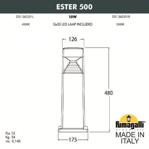 Садовый светильник-столбик Fumagalli ESTER 800, черный