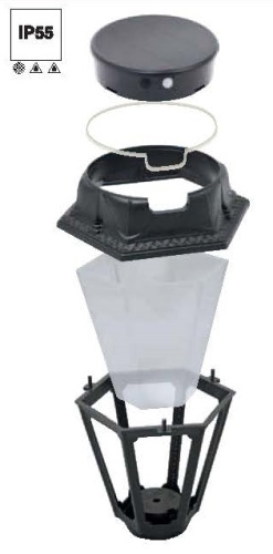Уличный фонарь на столб FUMAGALLI ROSETTA чёрный, полупрозрачный, SOLAR LED, 4000К